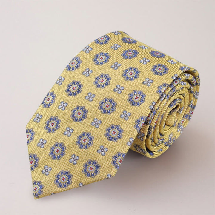 Corbata de seda morera con miniflores azules para hombre