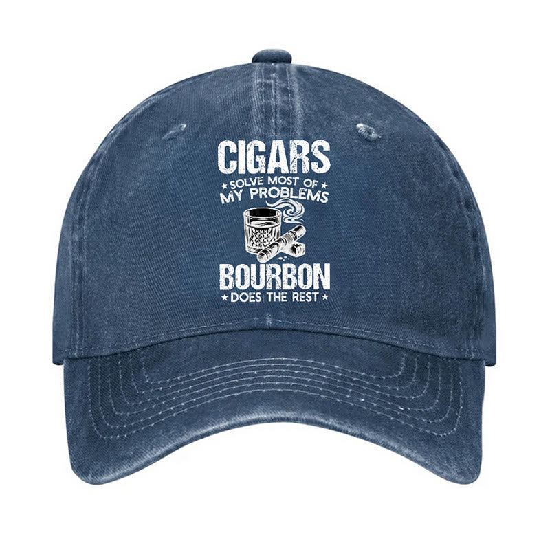 Gorra de béisbol ajustable "Los puros y el vino solucionan problemas"