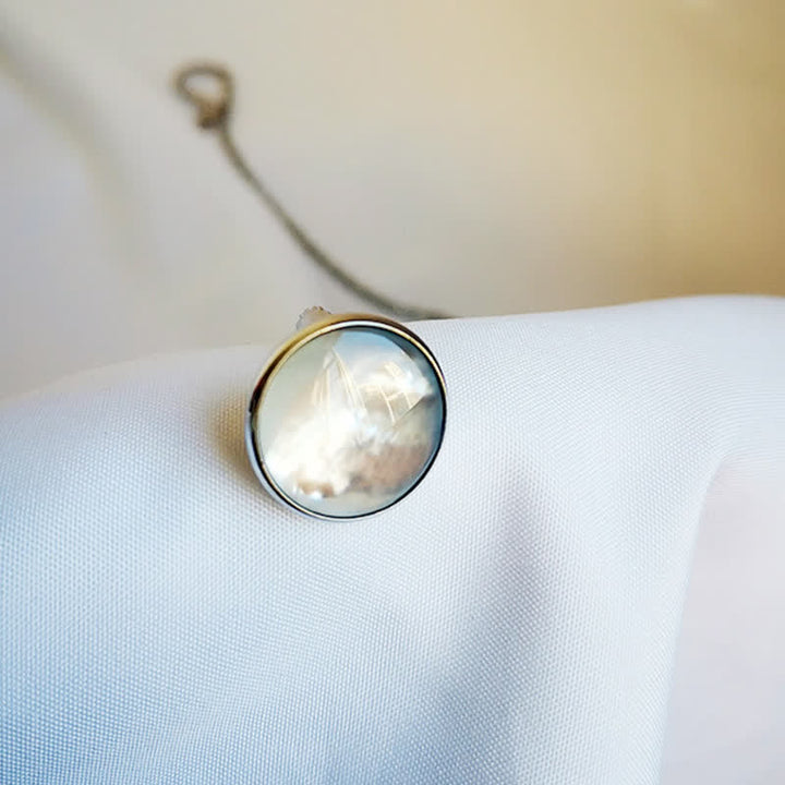Broche de traje con cadena de solapa de concha natural para hombre con cadena colgante