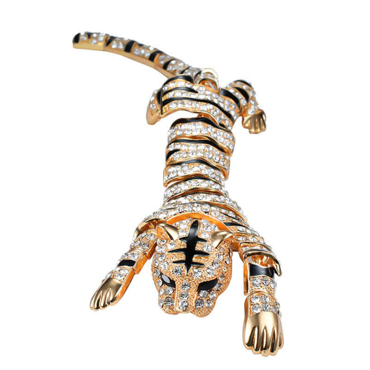 Broche grande de lujo con brillantes diamantes de imitación de tigre majestuoso para hombre