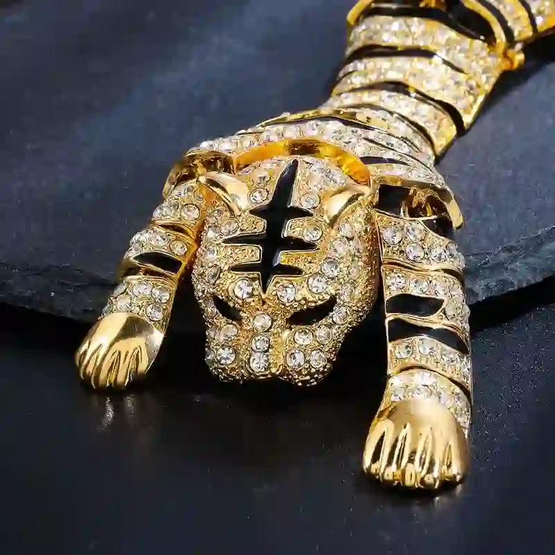 Broche grande de lujo con brillantes diamantes de imitación de tigre majestuoso para hombre