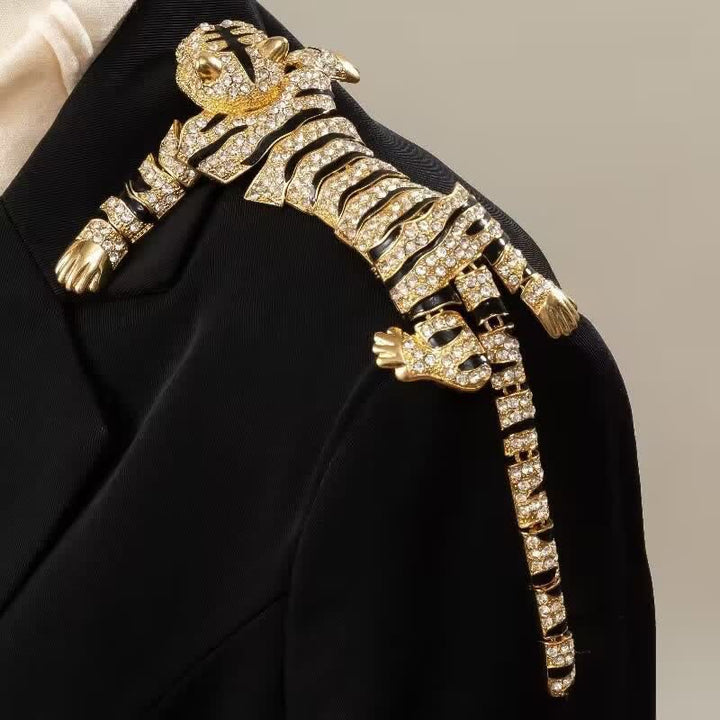 Broche grande de lujo con brillantes diamantes de imitación de tigre majestuoso para hombre