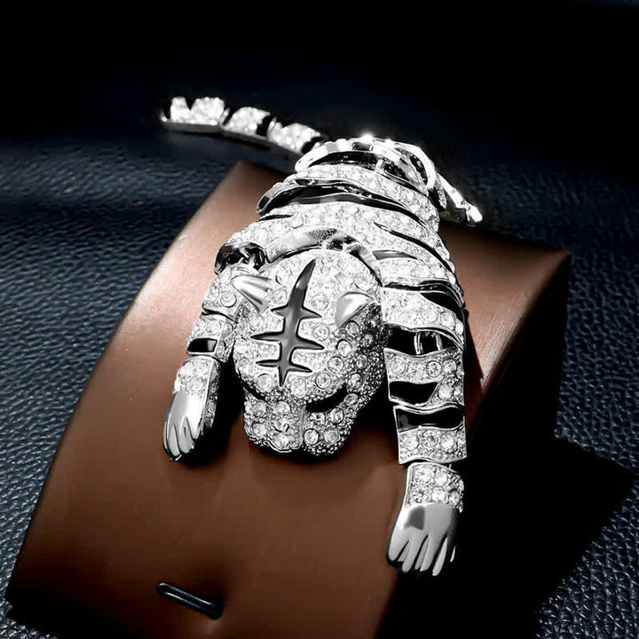 Broche grande de lujo con brillantes diamantes de imitación de tigre majestuoso para hombre