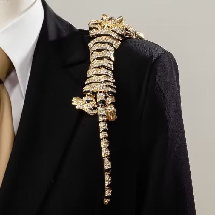 Broche grande de lujo con brillantes diamantes de imitación de tigre majestuoso para hombre