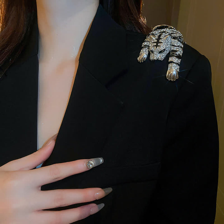 Broche grande de lujo con brillantes diamantes de imitación de tigre majestuoso para hombre