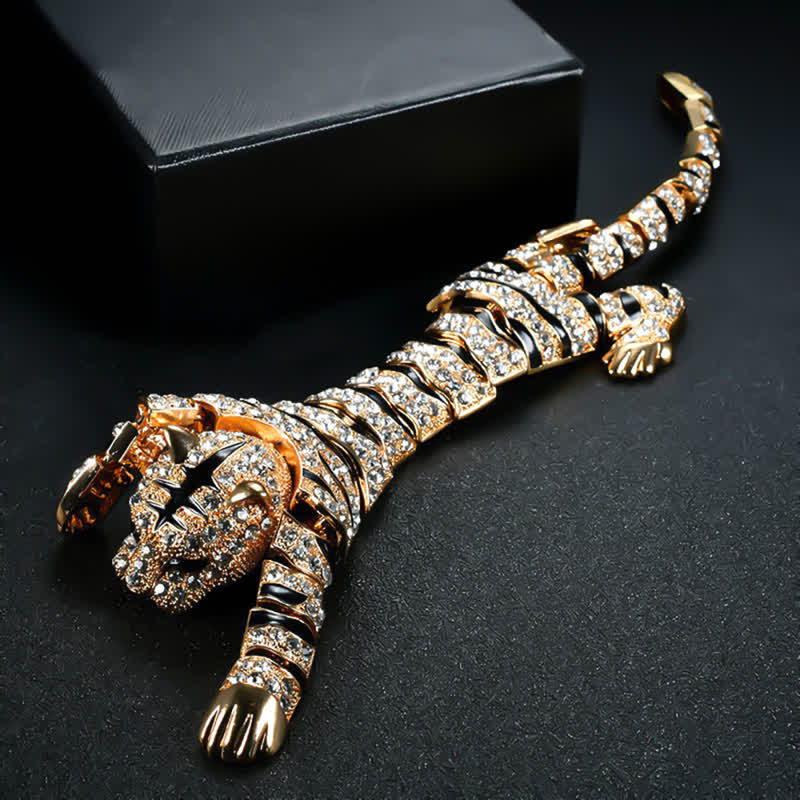 Broche grande de lujo con brillantes diamantes de imitación de tigre majestuoso para hombre
