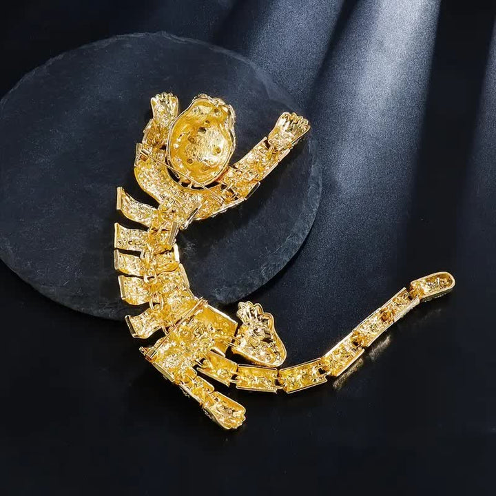Broche grande de lujo con brillantes diamantes de imitación de tigre majestuoso para hombre