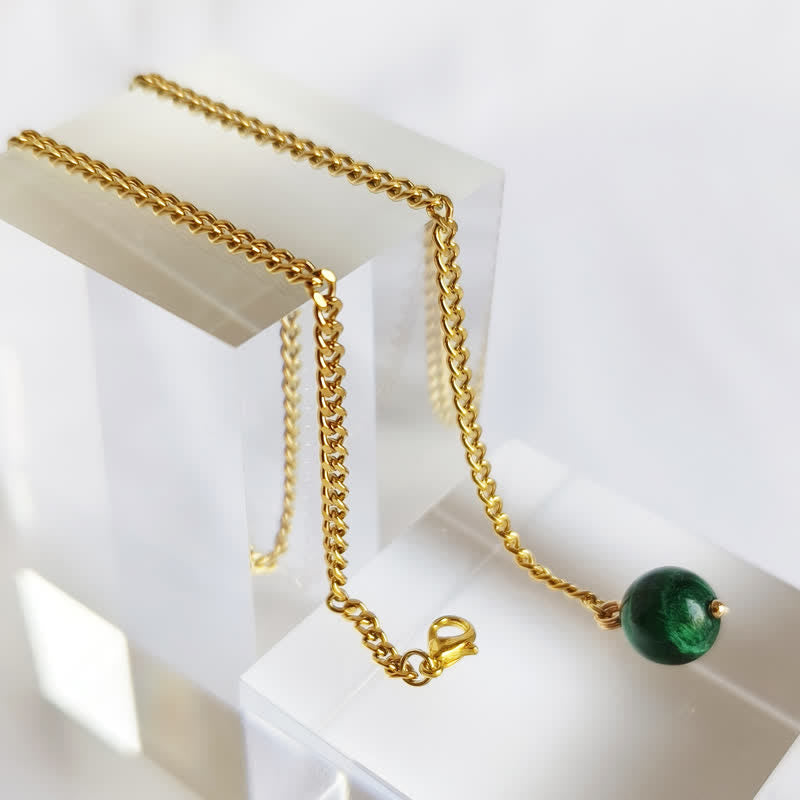 Broche de cadena de solapa con piedra natural bañada en oro de 18 quilates para hombre con cadena colgante