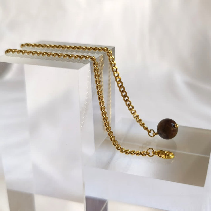 Broche de cadena de solapa con piedra natural bañada en oro de 18 quilates para hombre con cadena colgante