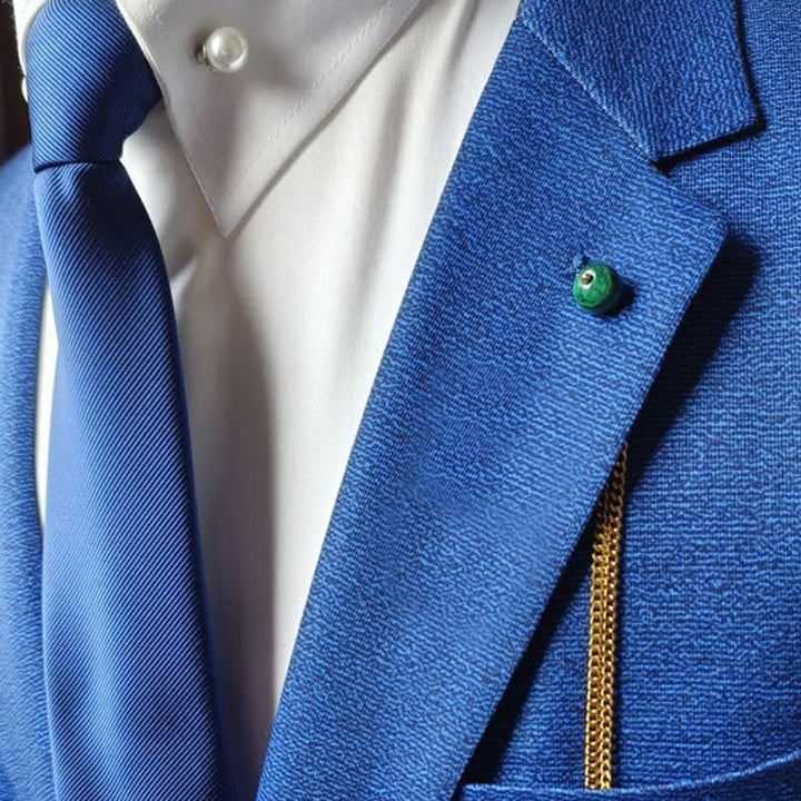 Broche de cadena de solapa con piedra natural bañada en oro de 18 quilates para hombre con cadena colgante