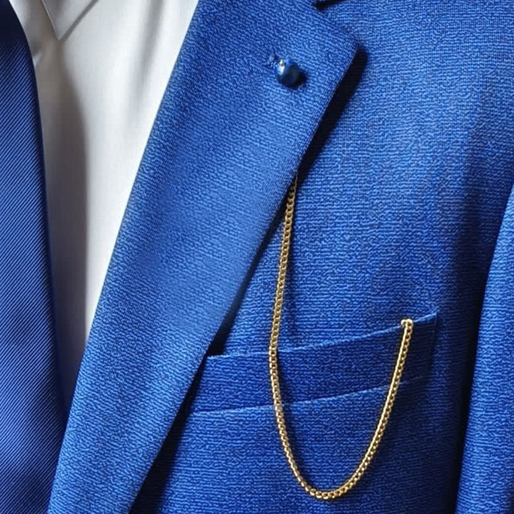 Broche de cadena de solapa con piedra natural bañada en oro de 18 quilates para hombre con cadena colgante