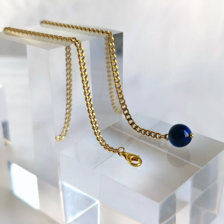 Broche de cadena de solapa con piedra natural bañada en oro de 18 quilates para hombre con cadena colgante