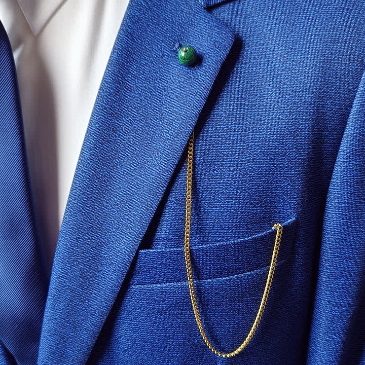 Broche de cadena de solapa con piedra natural bañada en oro de 18 quilates para hombre con cadena colgante