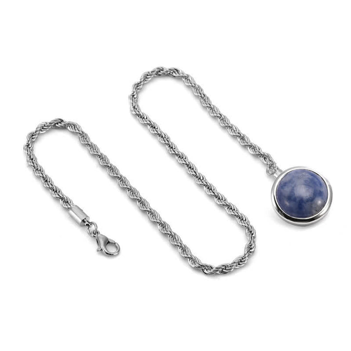 Broche clásico de cadena de solapa con piedras preciosas naturales para hombre con cadena colgante