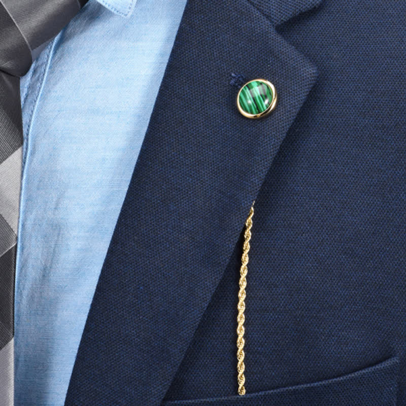 Broche clásico de cadena de solapa con piedras preciosas naturales para hombre con cadena colgante