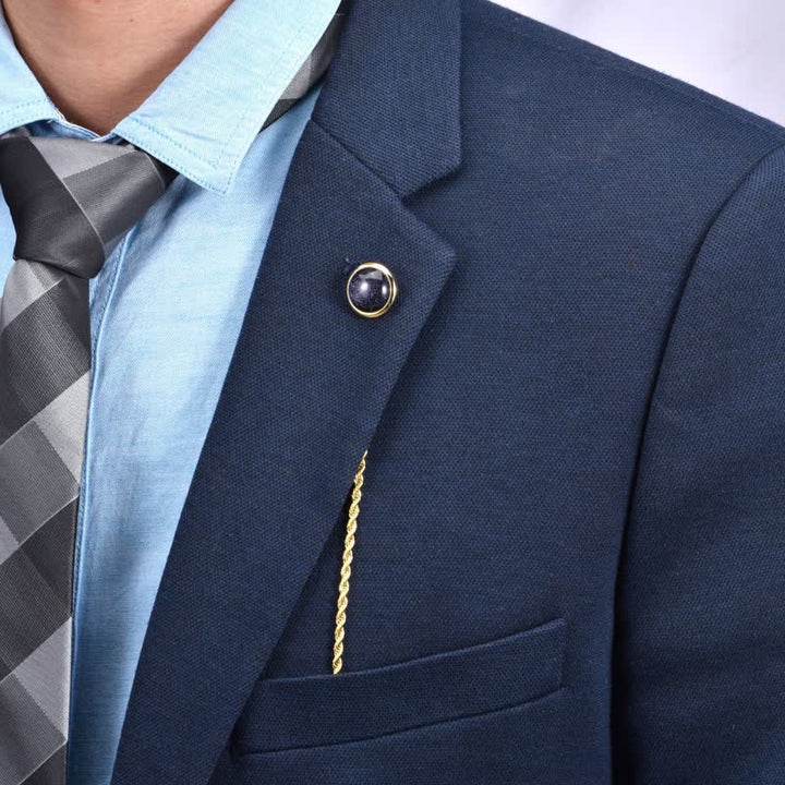 Broche clásico de cadena de solapa con piedras preciosas naturales para hombre con cadena colgante