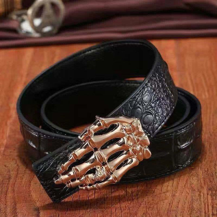 Cinturón de piel con diseño de cocodrilo y calavera para hombre.