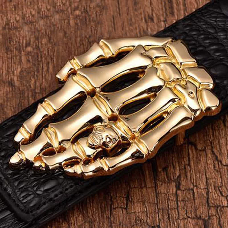 Cinturón de piel con diseño de cocodrilo y calavera para hombre.