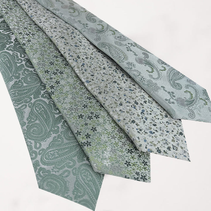 Corbata de poliéster jacquard con estampado floral verde para hombre