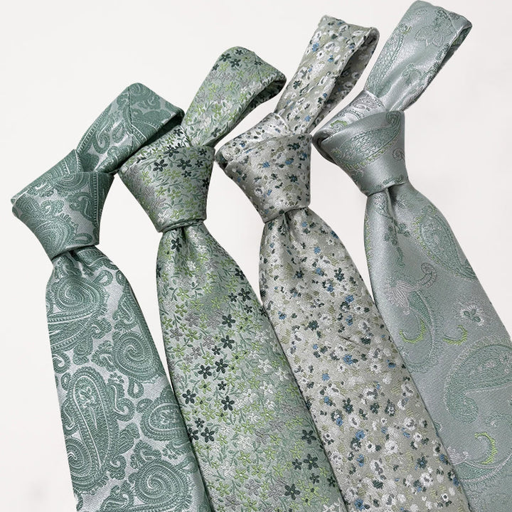 Corbata de poliéster jacquard con estampado floral verde para hombre