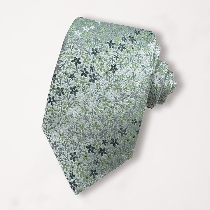 Corbata de poliéster jacquard con estampado floral verde para hombre