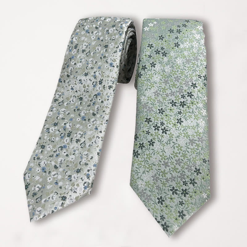 Corbata de poliéster jacquard con estampado floral verde para hombre