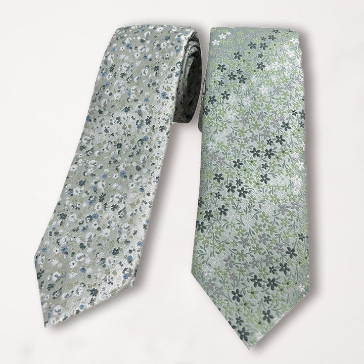 Corbata de poliéster jacquard con estampado floral verde para hombre