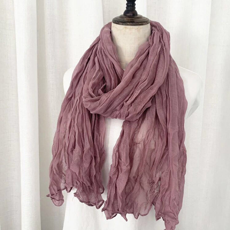 Bufanda fina de lino y algodón de color liso retro para mujer