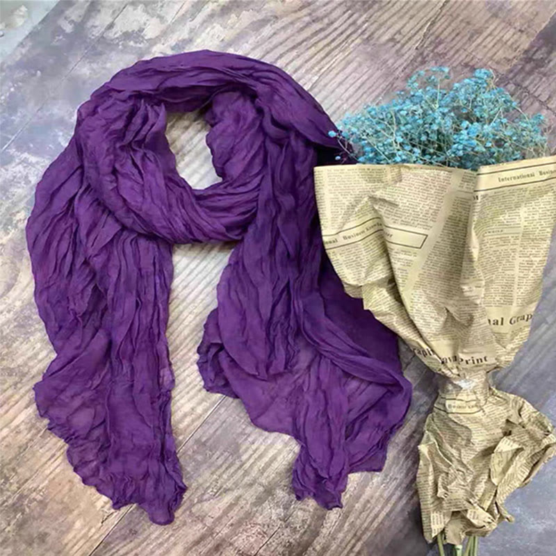 Bufanda fina de lino y algodón de color liso retro para mujer