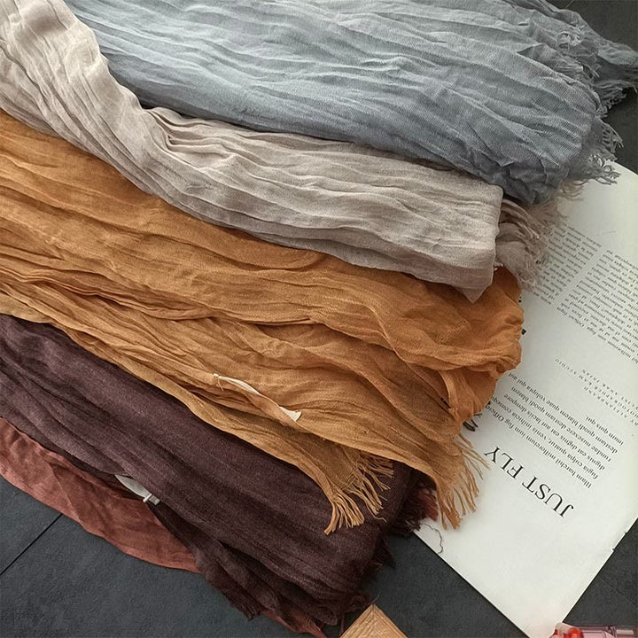 Bufanda fina de lino y algodón ligera de color liso retro para mujer