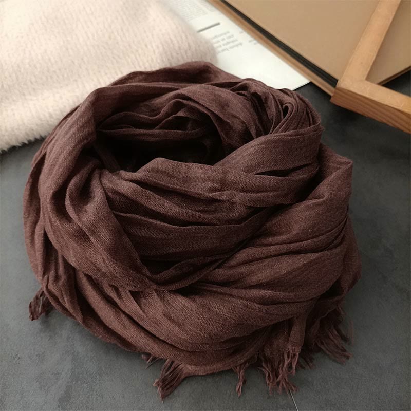 Bufanda fina de lino y algodón ligera de color liso retro para mujer