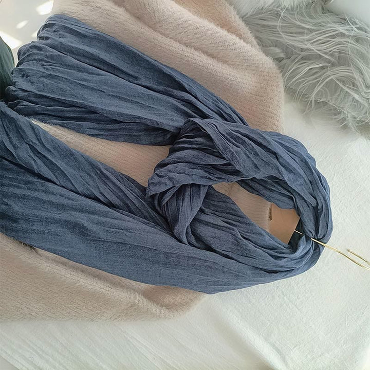 Bufanda fina de lino y algodón ligera de color liso retro para mujer