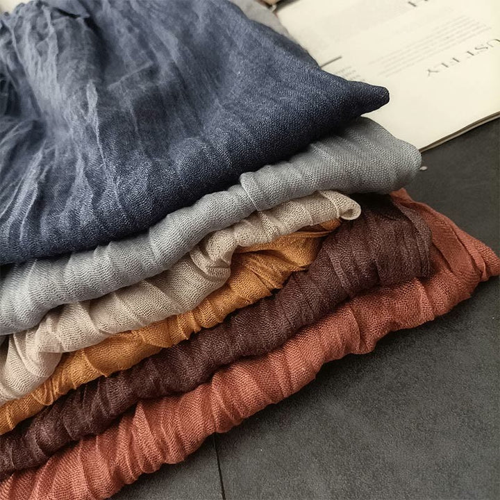 Bufanda fina de lino y algodón ligera de color liso retro para mujer