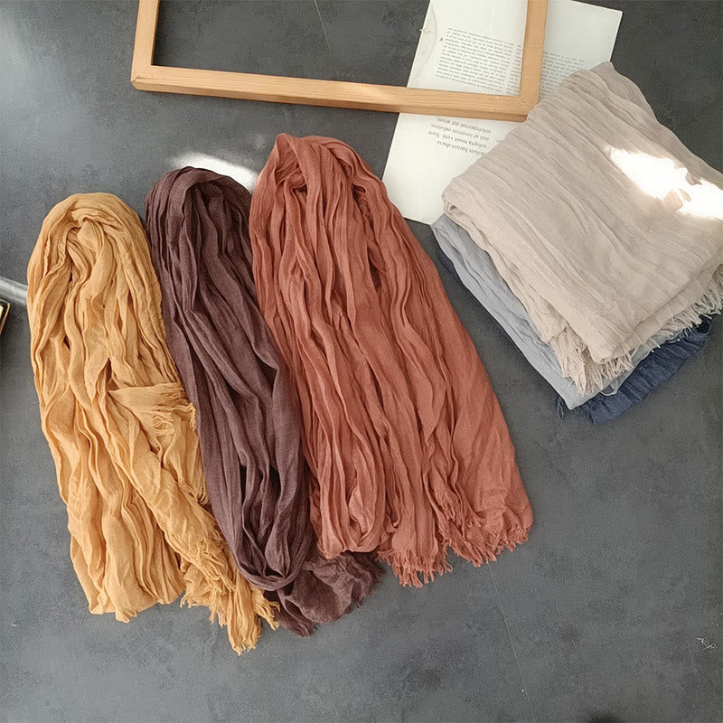 Bufanda fina de lino y algodón ligera de color liso retro para mujer