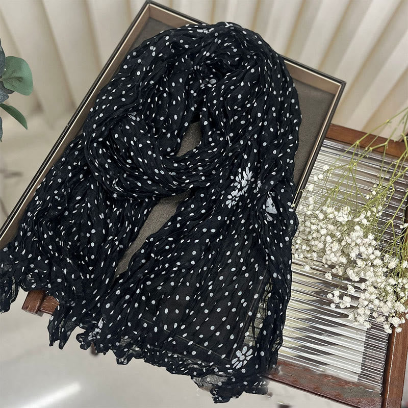 Bufanda fina arrugada con lunares retro para mujer