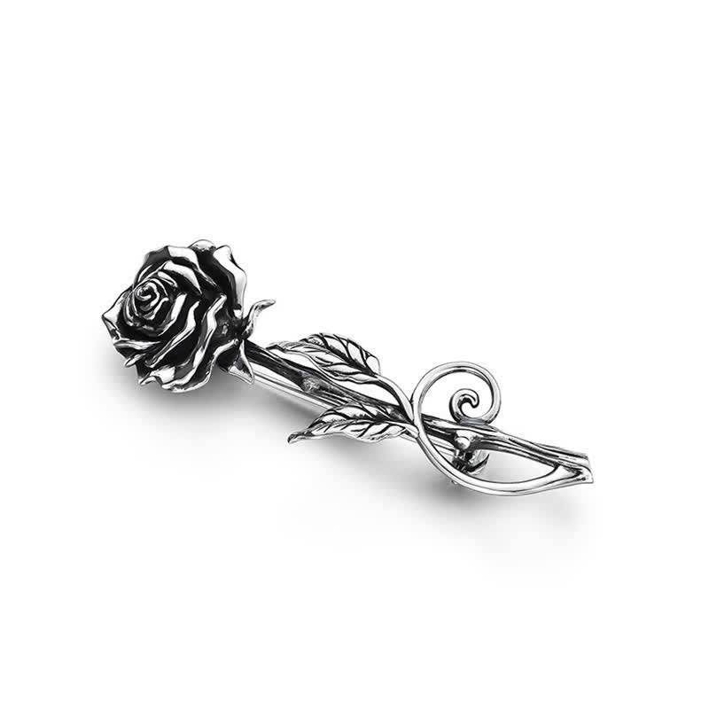 Broche romántico de rosa de plata en 3D para caballero.