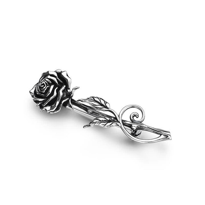 Broche romántico de rosa de plata en 3D para caballero.