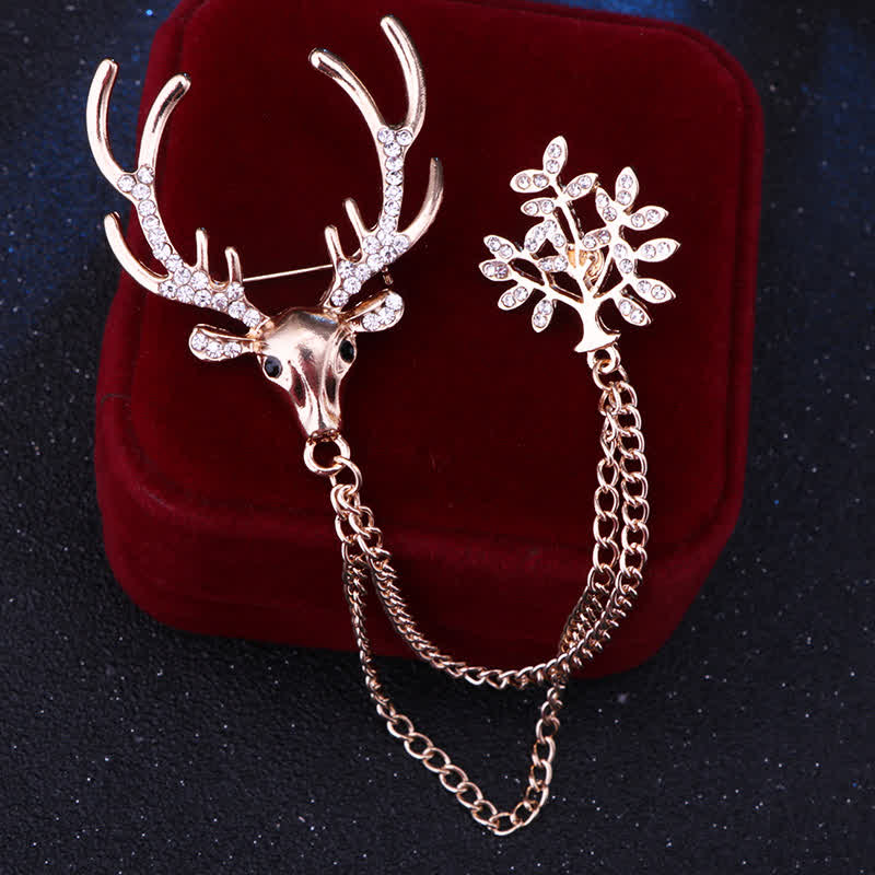 Broche de traje formal con cadena doble de reno para hombre