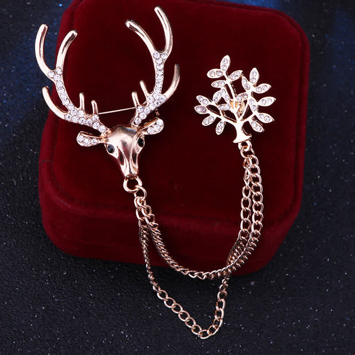 Broche de traje formal con cadena doble de reno para hombre