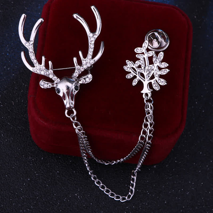 Broche de traje formal con cadena doble de reno para hombre