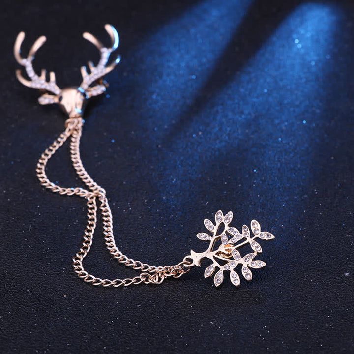 Broche de traje formal con cadena doble de reno para hombre
