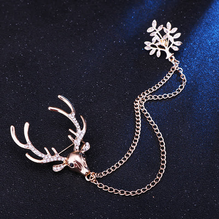 Broche de traje formal con cadena doble de reno para hombre