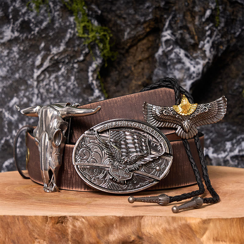 Hebilla de cinturón con cuchillo oculto y bandera de águila, juego de bricolaje, con corbata de bolo de águila