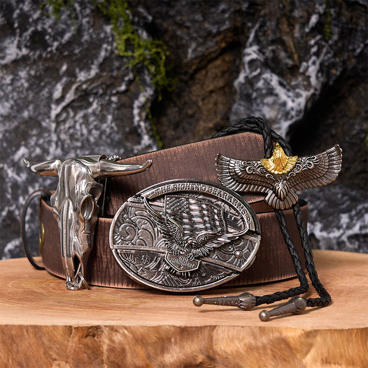 Hebilla de cinturón con cuchillo oculto y bandera de águila, juego de bricolaje, con corbata de bolo de águila