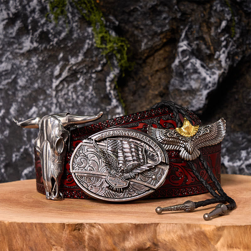 Hebilla de cinturón con cuchillo oculto y bandera de águila, juego de bricolaje, con corbata de bolo de águila - Bandera del águila - Cinturón tallado marrón - 42 - image 9