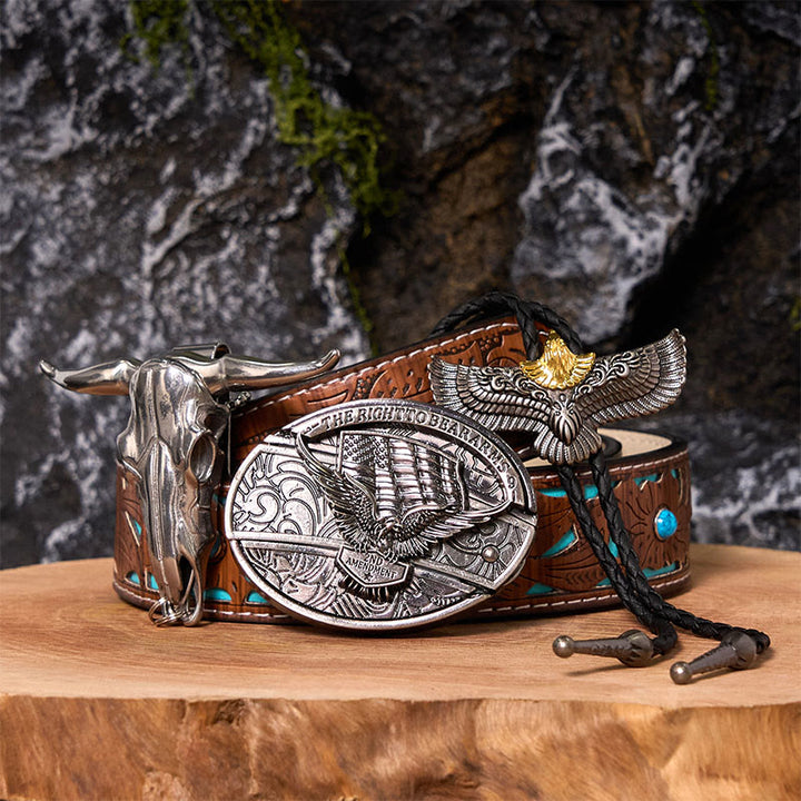 Hebilla de cinturón con cuchillo oculto y bandera de águila, juego de bricolaje, con corbata de bolo de águila - Bandera del águila - Cinturón tallado en turquesa - 42 - image 6