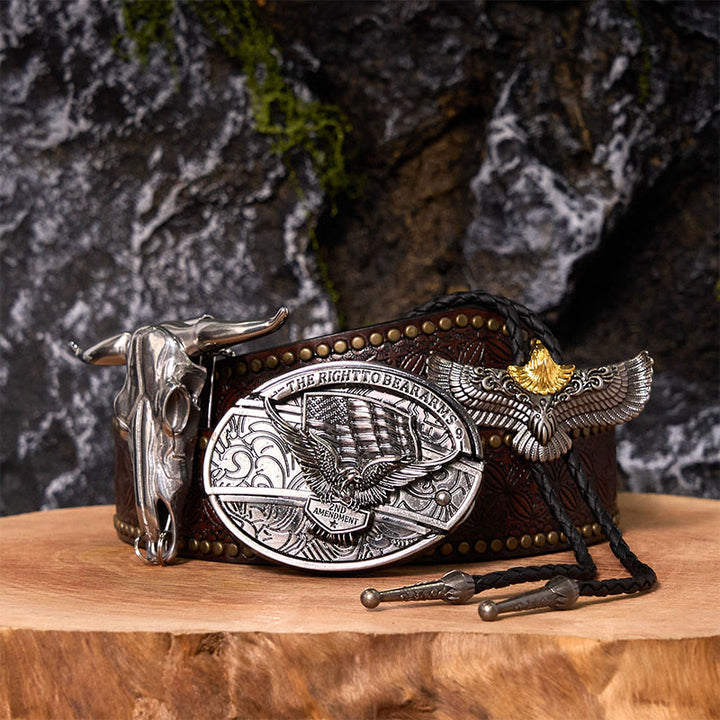 Hebilla de cinturón con cuchillo oculto y bandera de águila, juego de bricolaje, con corbata de bolo de águila - Bandera del águila - Cinturón con remaches marrones - 42 - image 7