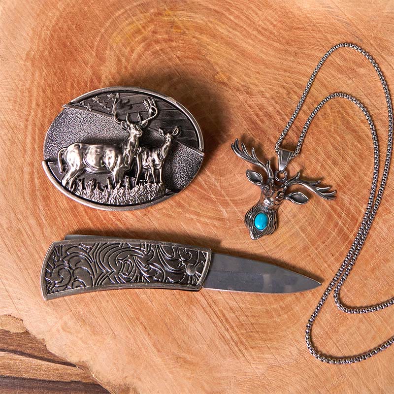 Hebilla de cinturón con cuchillo oculto y anillo de cabra fantasma, DIY, con bandera de ciervo