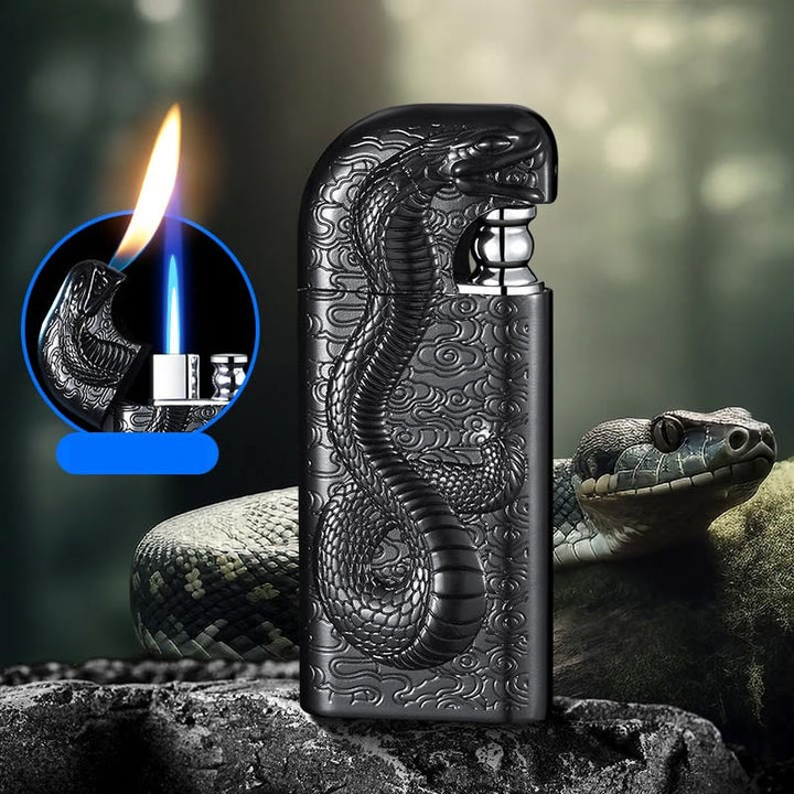 Encendedor de butano recargable Serpent King con doble llama en relieve