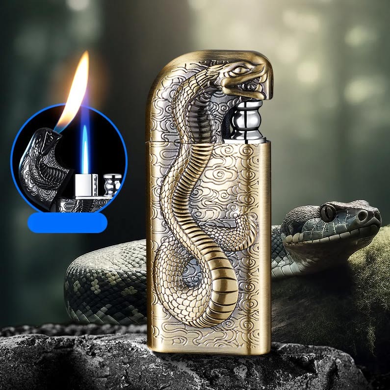 Encendedor de butano recargable Serpent King con doble llama en relieve